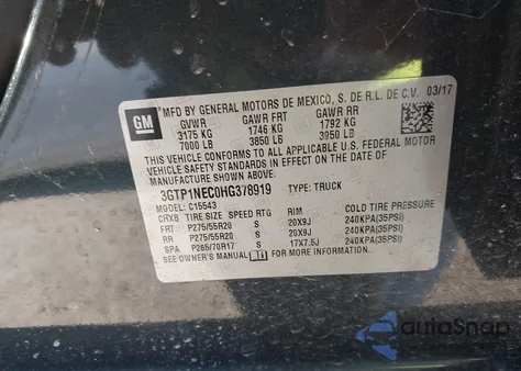 2017 GMC Sierra 1500 Slt z USA, uszkodzony, nr VIN 3GTP1NEC0HG378919